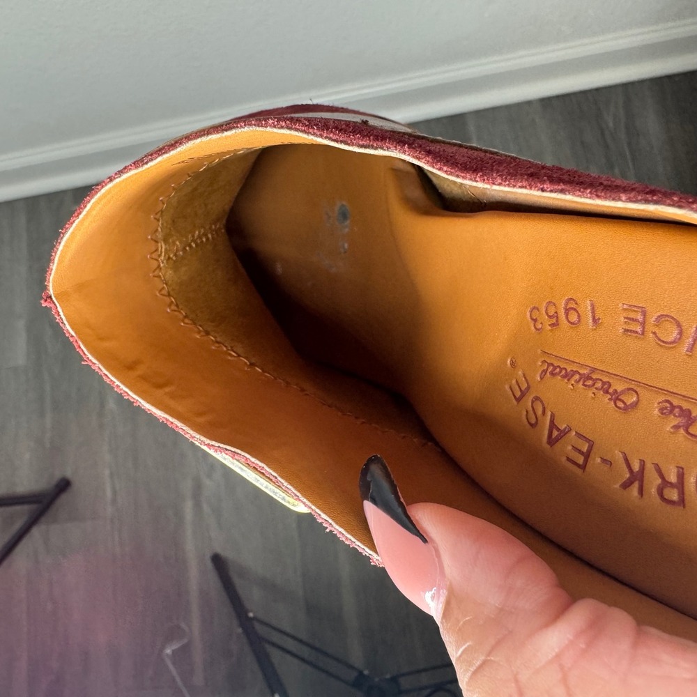 Kork-Ease Burgundy Suede Leather Buckle Mules Clogs Womens 9M Block‎ Heel - Picture 7 of 8